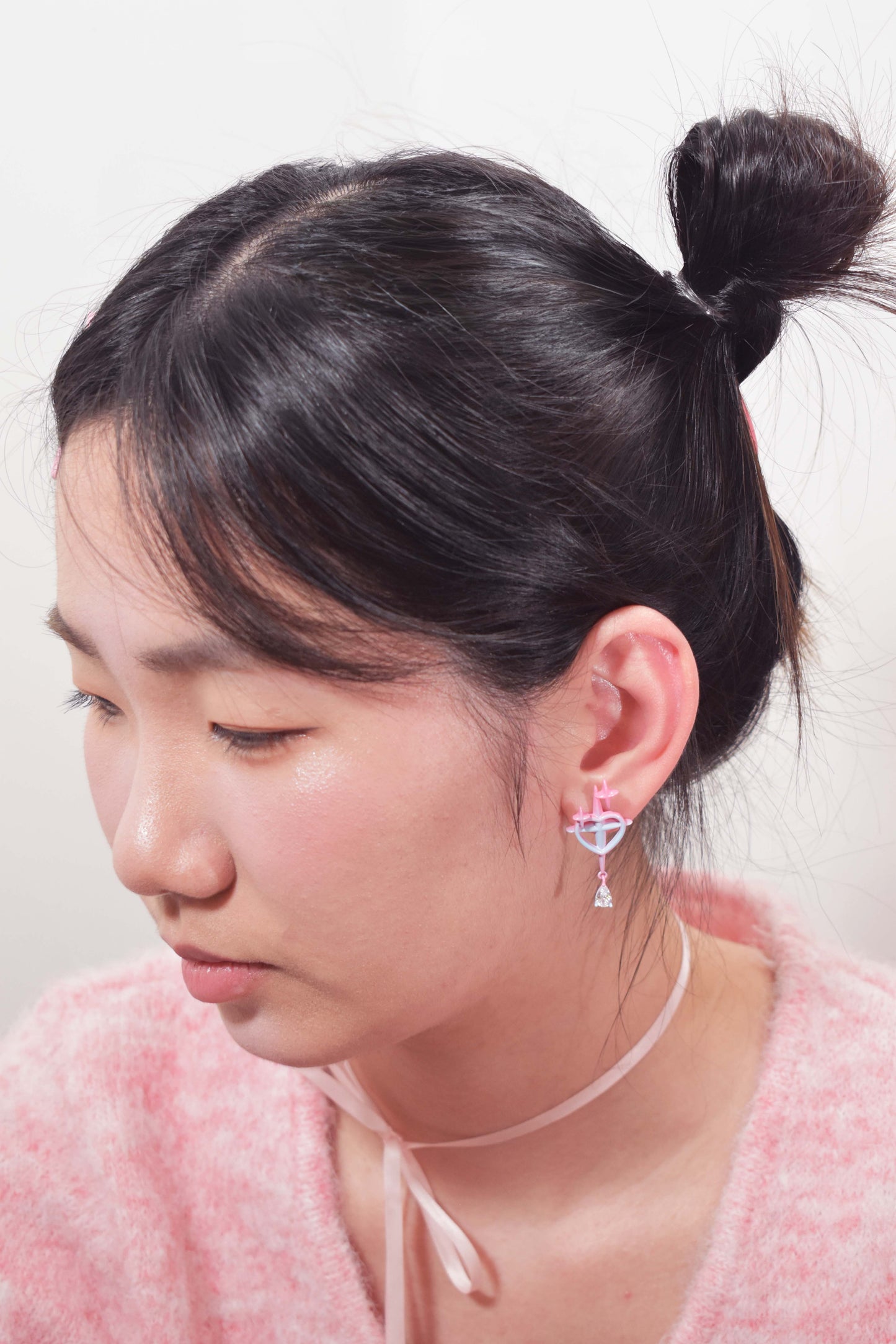 Airbrush Heart Shape Cross Earrings