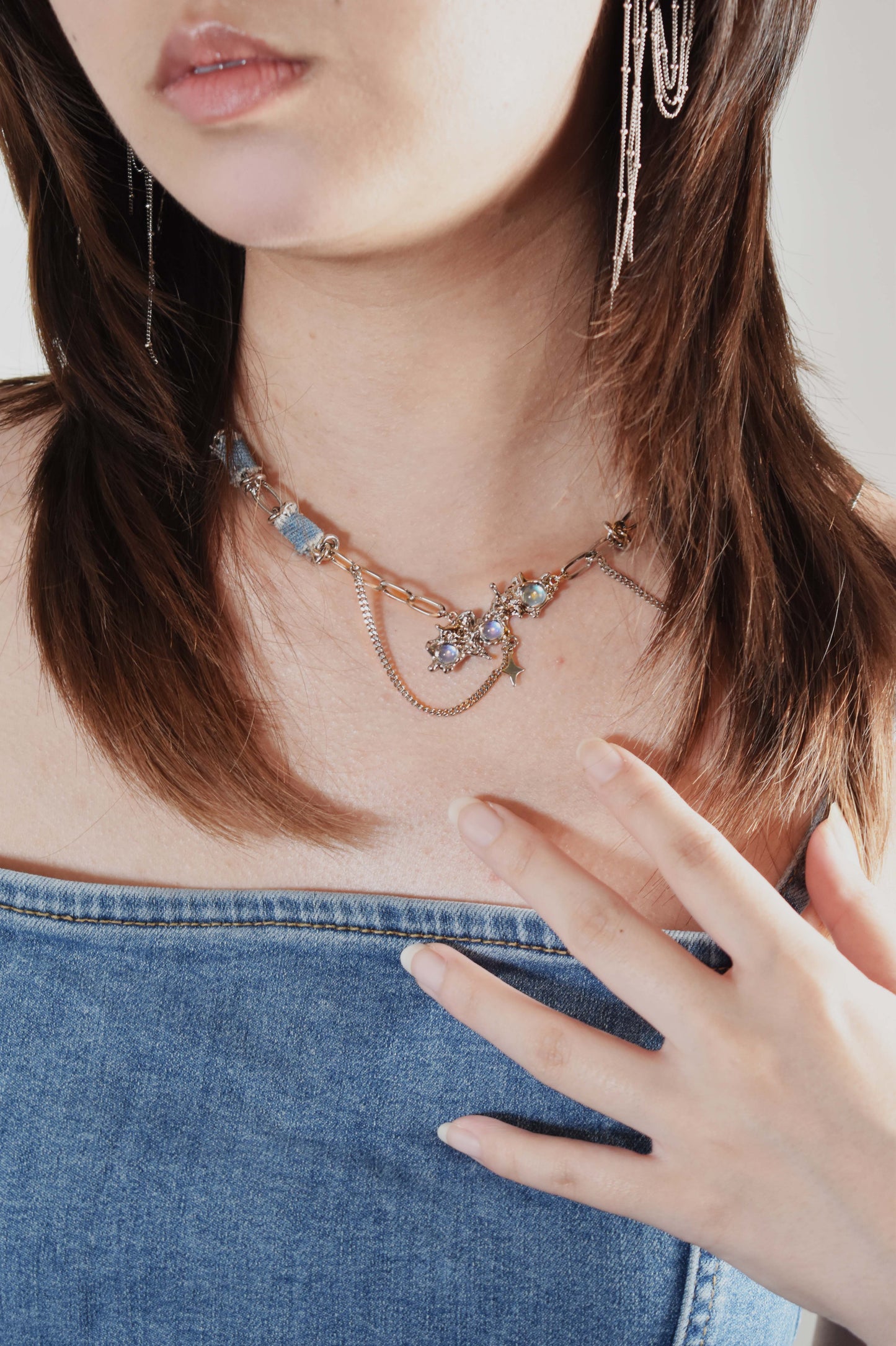 Denim Asterism Moonstone Necklace
