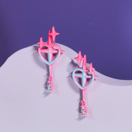 Airbrush Heart Shape Cross Earrings