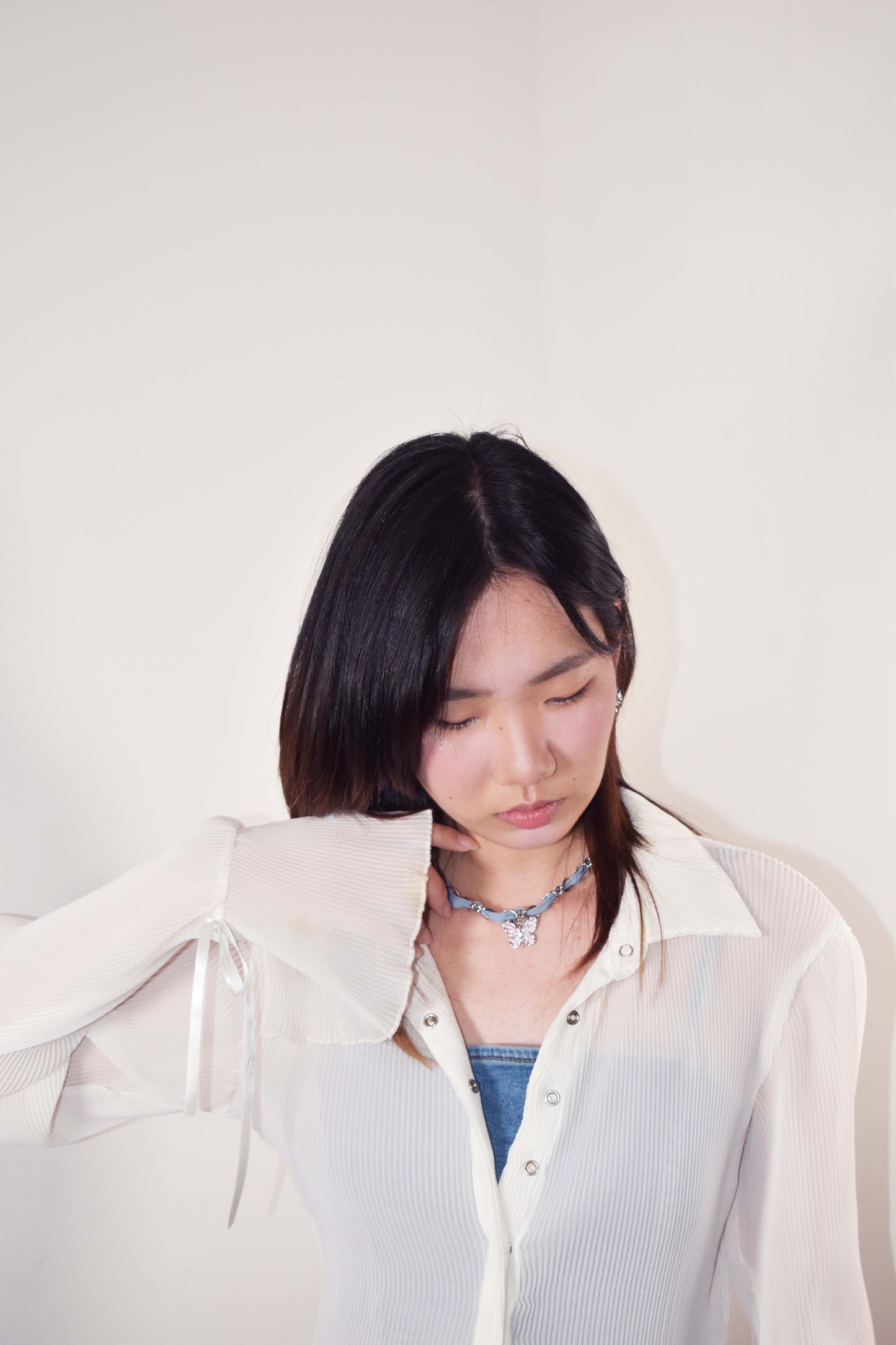 Denim Butterfly Braided Necklace