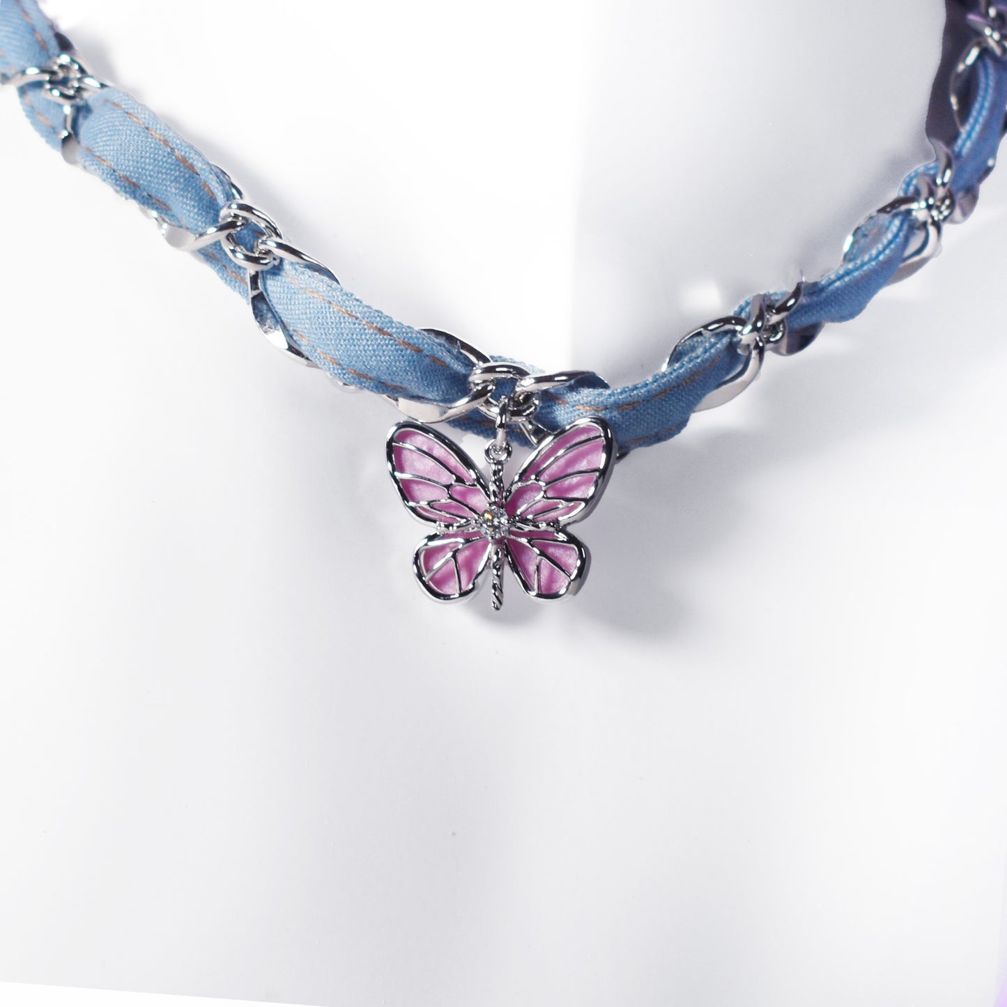 Denim Butterfly Braided Necklace