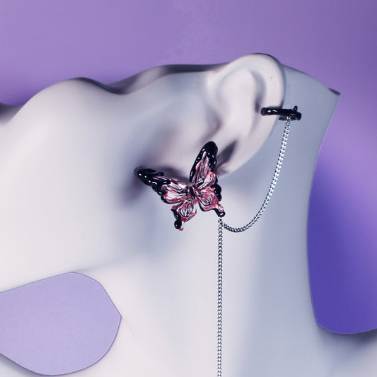 Dark Butterfly Tassel Ear Cuff - One piece